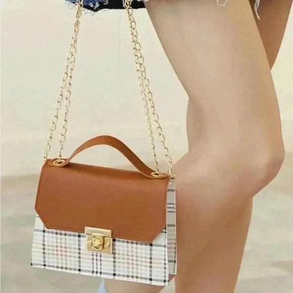 ⚠️Clearance Brown Plaid Small Square Chain Crossbody Bag - Picture 2 of 4